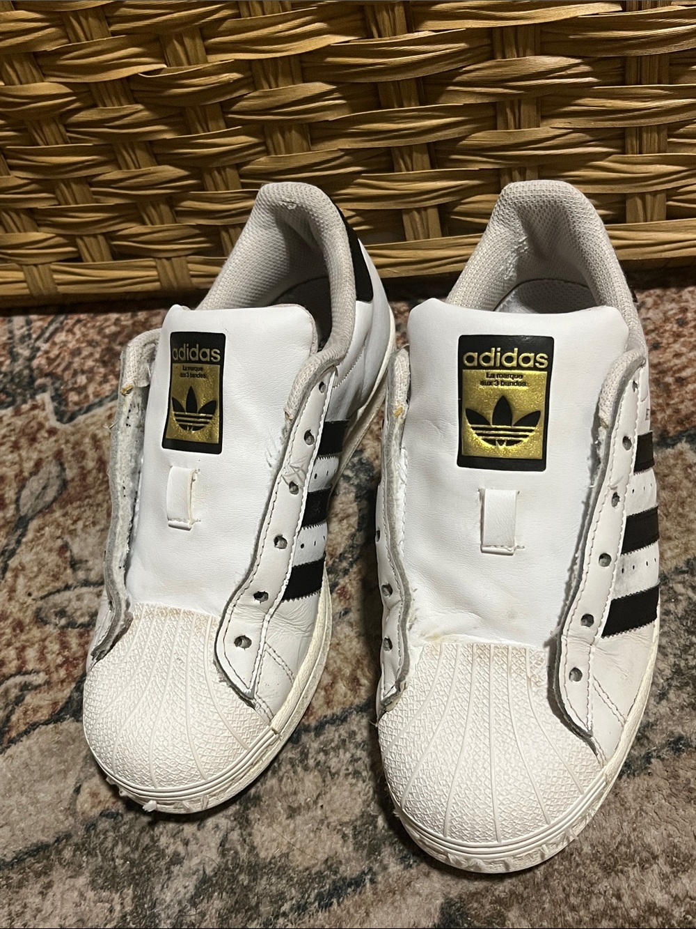 adidas Kids White and Black Shell Toe Slip-On Sneakers